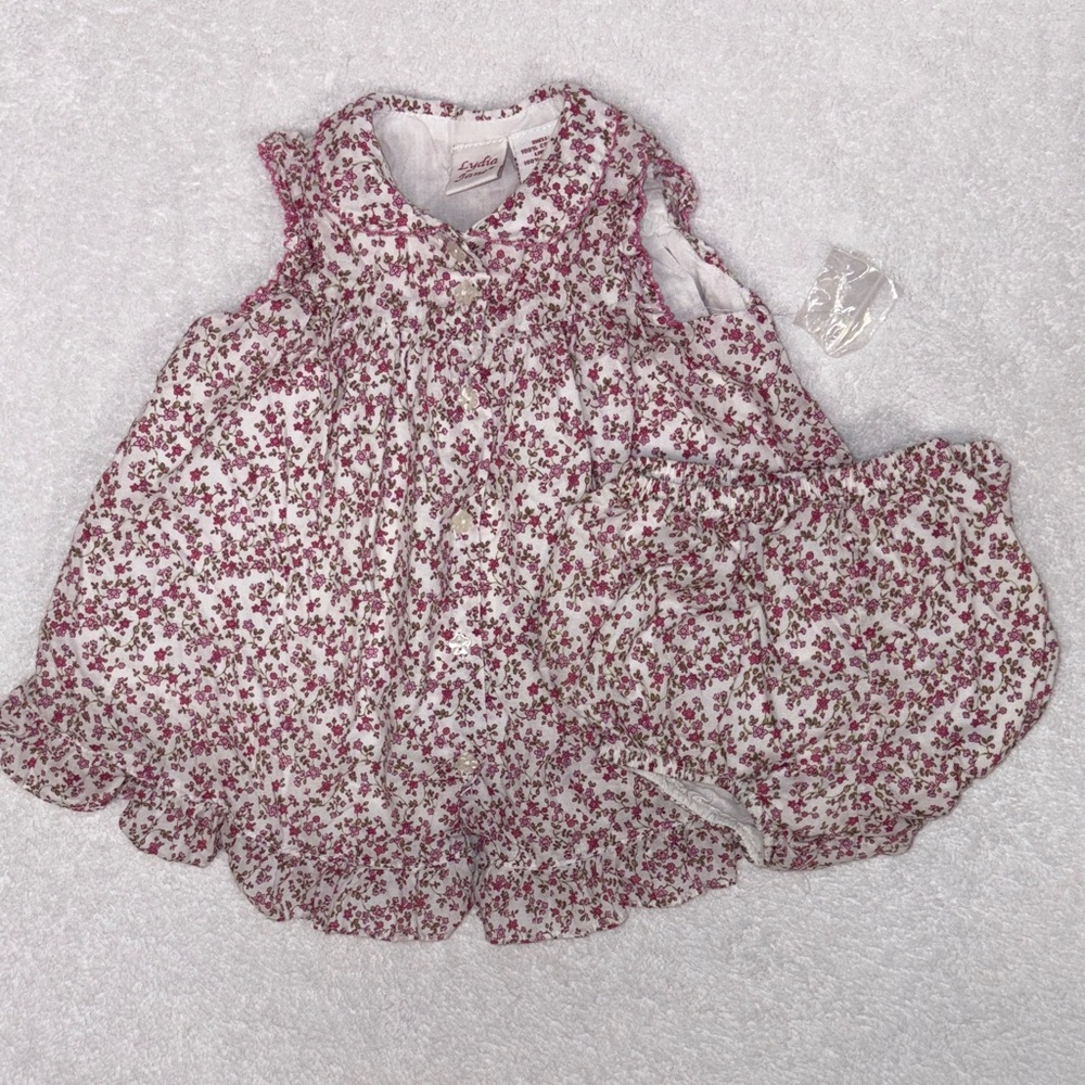 Lydia Jane floral sleeveless button front dress and bloomers 6m